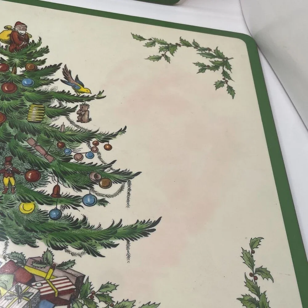 Christmas Tree Pimpernel Spode Set of 4 Cork-Backed Placemats Green Border